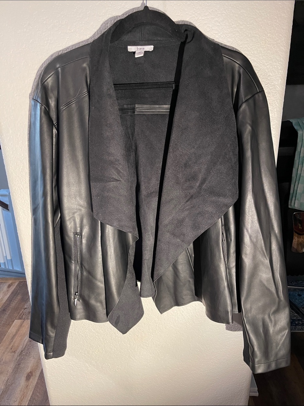 Bar III Black Faux Leather Draped Jacket
